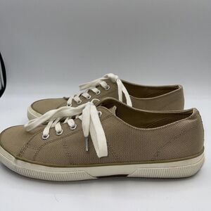 Lauren Ralph Lauren Womens Jolie Sneaker Beige Textile Low Top Contrast Lace 10B